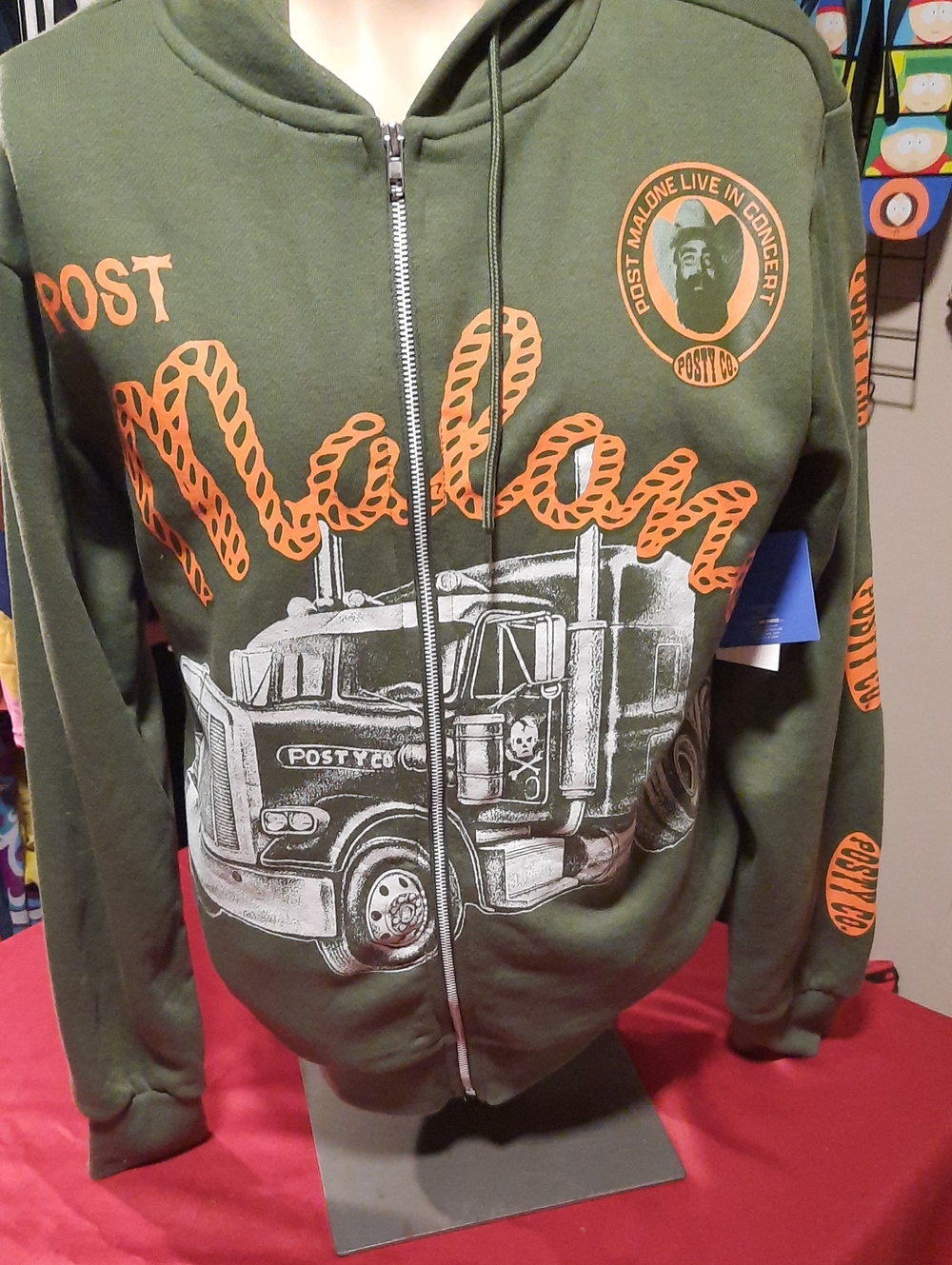 Post Malone Olive Green Graphic Zip Hoodie Jacket